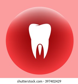 Flat paper cut style icon of tooth. Dentistry symbol icon vector illustration