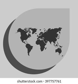 Flat paper cut style icon of World Map. Vector illustration