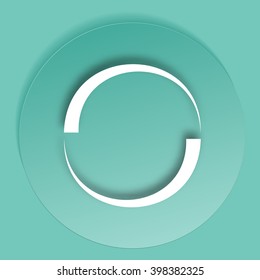 Flat paper cut style icon of refresh symbol. Vector illustration
