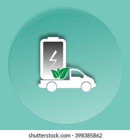 Flat paper cut style icon of eco vehicle. Delivery car symbol vector illustration