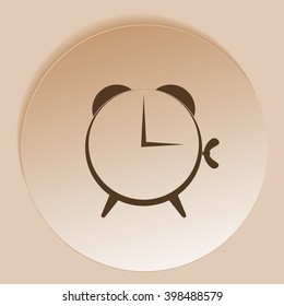 Flat paper cut style icon of alarm clock. Vector illustration