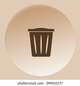 Flat paper cut style icon of trash can. Vector illustration