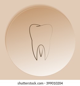 Flat paper cut style icon of tooth. Dentistry symbol icon vector illustration