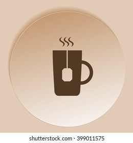 Flat paper cut style icon of hot tea cup. Vector illustration