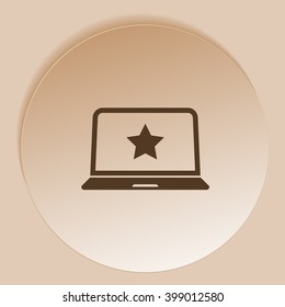 Flat paper cut style icon of laptop computer. Vector illustration