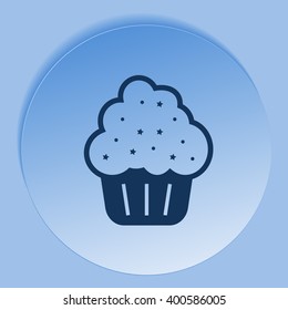 Flat paper cut style icon of cake. Vector illustration