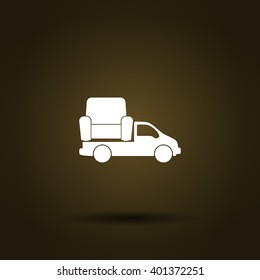 Flat paper cut style icon of vehicle. Delivery car symbol vector illustration