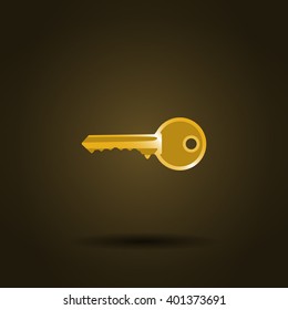 Flat paper cut style icon of an old key. Vector illustration