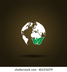 Flat paper cut style icon of eco planet. Vector illustration