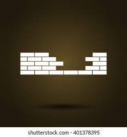 Flat paper cut style icon of brickwork fragment. Vector illustration