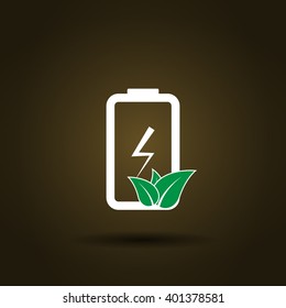 Flat paper cut style icon of eco friendly battery. Vector illustration