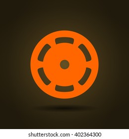 Flat paper cut style icon of old tape spool. Vector illustration