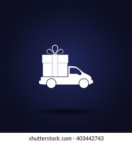 Flat paper cut style icon of vehicle. Delivery car symbol vector illustration