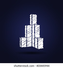 Flat paper cut style icon of sketchy building vector illustration