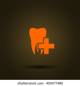 Flat paper cut style icon of tooth. Dentistry symbol icon vector illustration