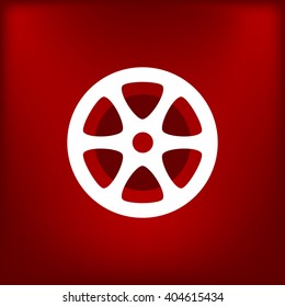 Flat paper cut style icon of old tape spool. Vector illustration