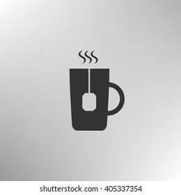 Flat paper cut style icon of hot tea cup. Vector illustration