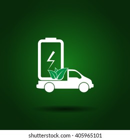 Flat paper cut style icon of eco vehicle. Delivery car symbol vector illustration