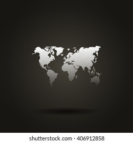 Flat paper cut style icon of World Map. Vector illustration
