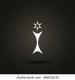 Flat paper cut style icon of trophy and award. Vector illustration