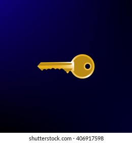 Flat paper cut style icon of an old key. Vector illustration