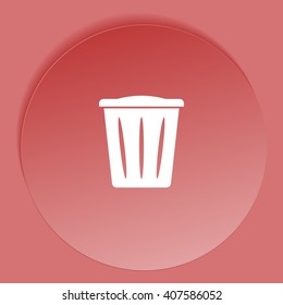 Flat paper cut style icon of trash can. Vector illustration