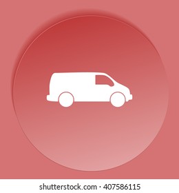 Flat paper cut style icon of vehicle. Delivery car symbol vector illustration