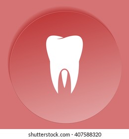 Flat paper cut style icon of tooth. Dentistry symbol icon vector illustration