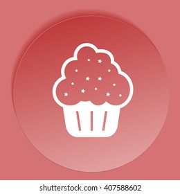 Flat paper cut style icon of cake. Vector illustration