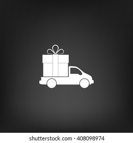 Flat paper cut style icon of vehicle. Delivery car symbol vector illustration