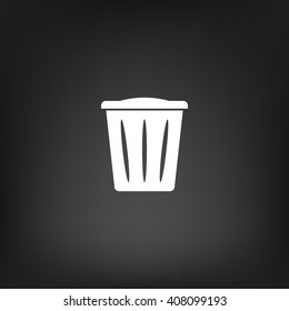 Flat paper cut style icon of trash can. Vector illustration