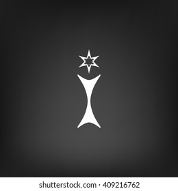 Flat paper cut style icon of trophy and award. Vector illustration