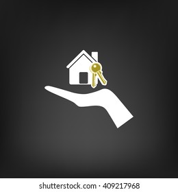 Flat paper cut style icon of home and keys. Vector illustration