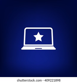 Flat paper cut style icon of laptop computer. Vector illustration