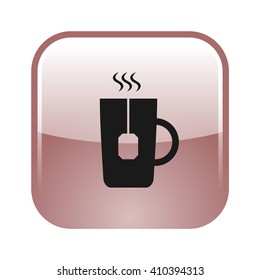 Flat paper cut style icon of hot tea cup. Vector illustration