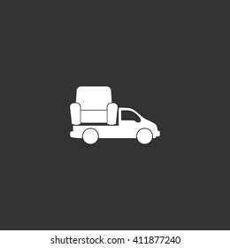 Flat paper cut style icon of vehicle. Delivery car symbol vector illustration