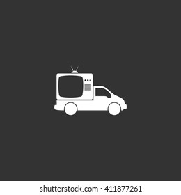 Flat paper cut style icon of vehicle. Delivery car symbol vector illustration