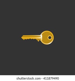 Flat paper cut style icon of an old key. Vector illustration