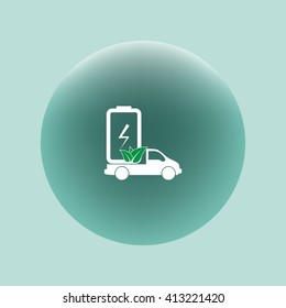 Flat paper cut style icon of eco vehicle. Delivery car symbol vector illustration