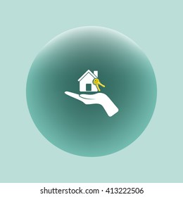 Flat paper cut style icon of home and keys. Vector illustration