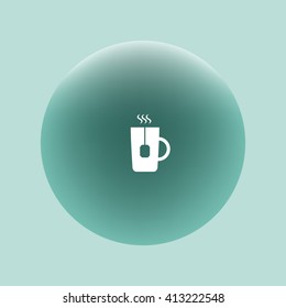 Flat paper cut style icon of hot tea cup. Vector illustration