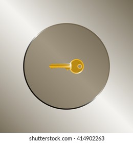 Flat paper cut style icon of an old key. Vector illustration