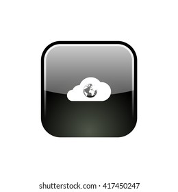 Flat paper cut style icon of a cloud with globe inside. Vector illustration