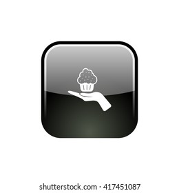 Flat paper cut style icon of cake. Vector illustration