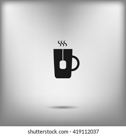 Flat paper cut style icon of hot tea cup. Vector illustration