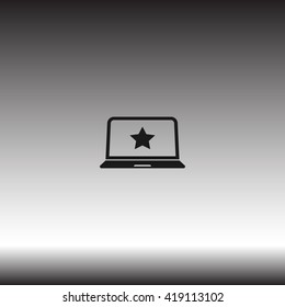 Flat paper cut style icon of laptop computer. Vector illustration