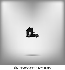 Flat paper cut style icon of vehicle. Delivery car symbol vector illustration