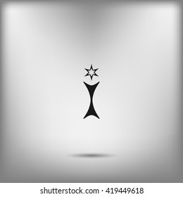 Flat paper cut style icon of trophy and award. Vector illustration