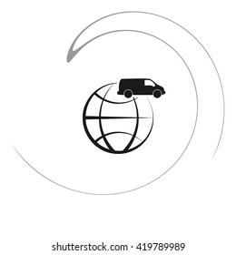 Flat paper cut style icon of vehicle. Delivery car symbol vector illustration