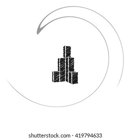 Flat paper cut style icon of sketchy building vector illustration